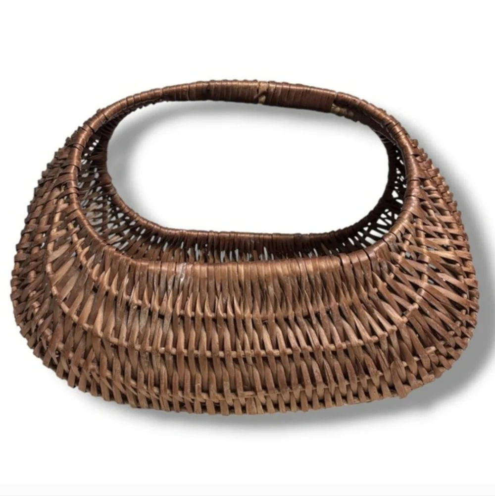 VINTAGE Large Wicker Rattan Half-Moon Oval Gondola Market Basket